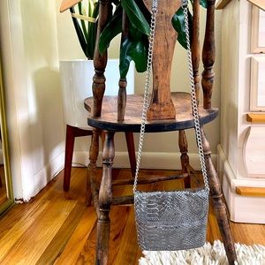 Metallic silver leather crossbody wallet